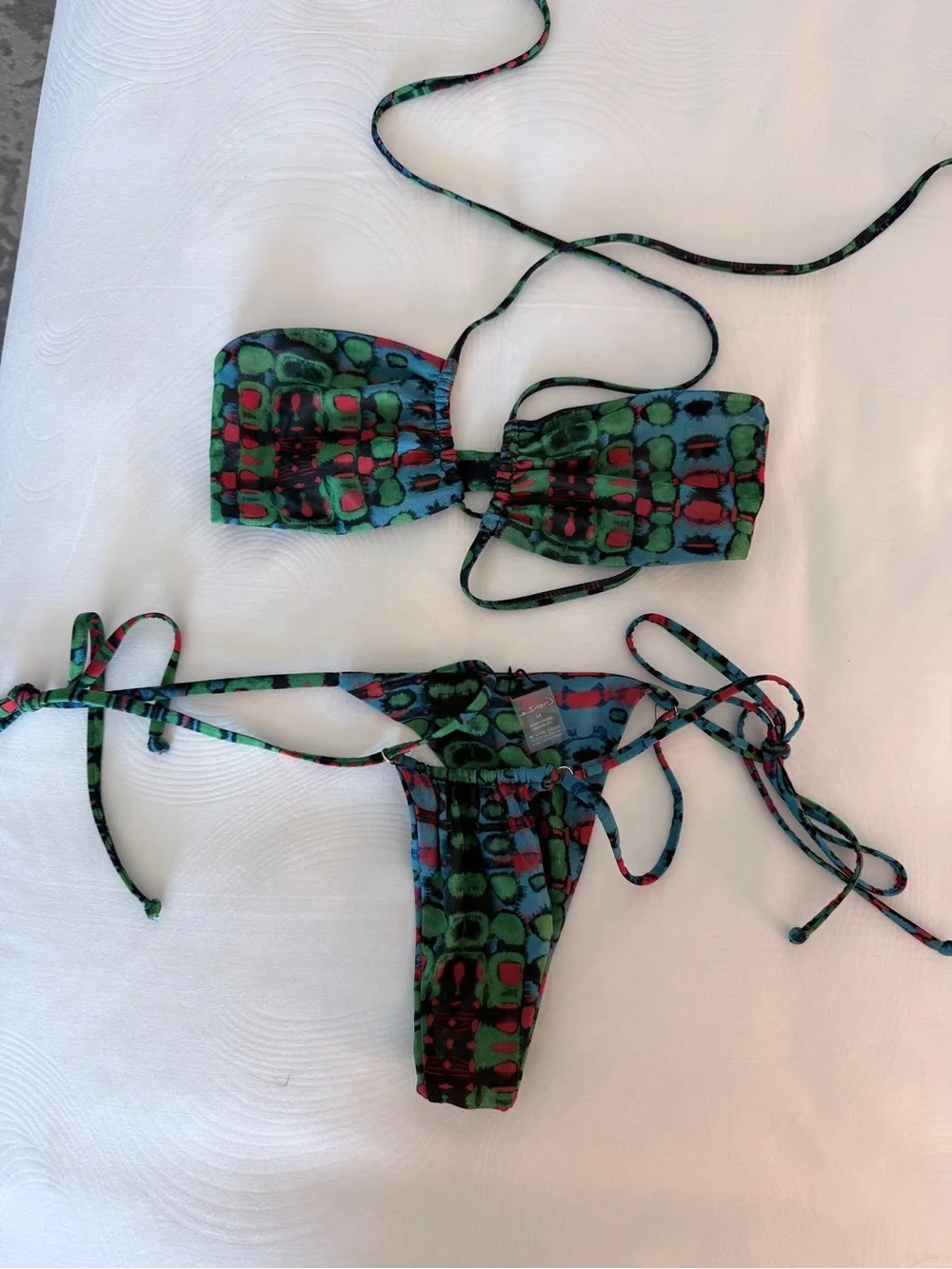 Gonza Multicolor Green Blue Red Tie-Side Bandeau Bikini Set - Picture 6 of 6